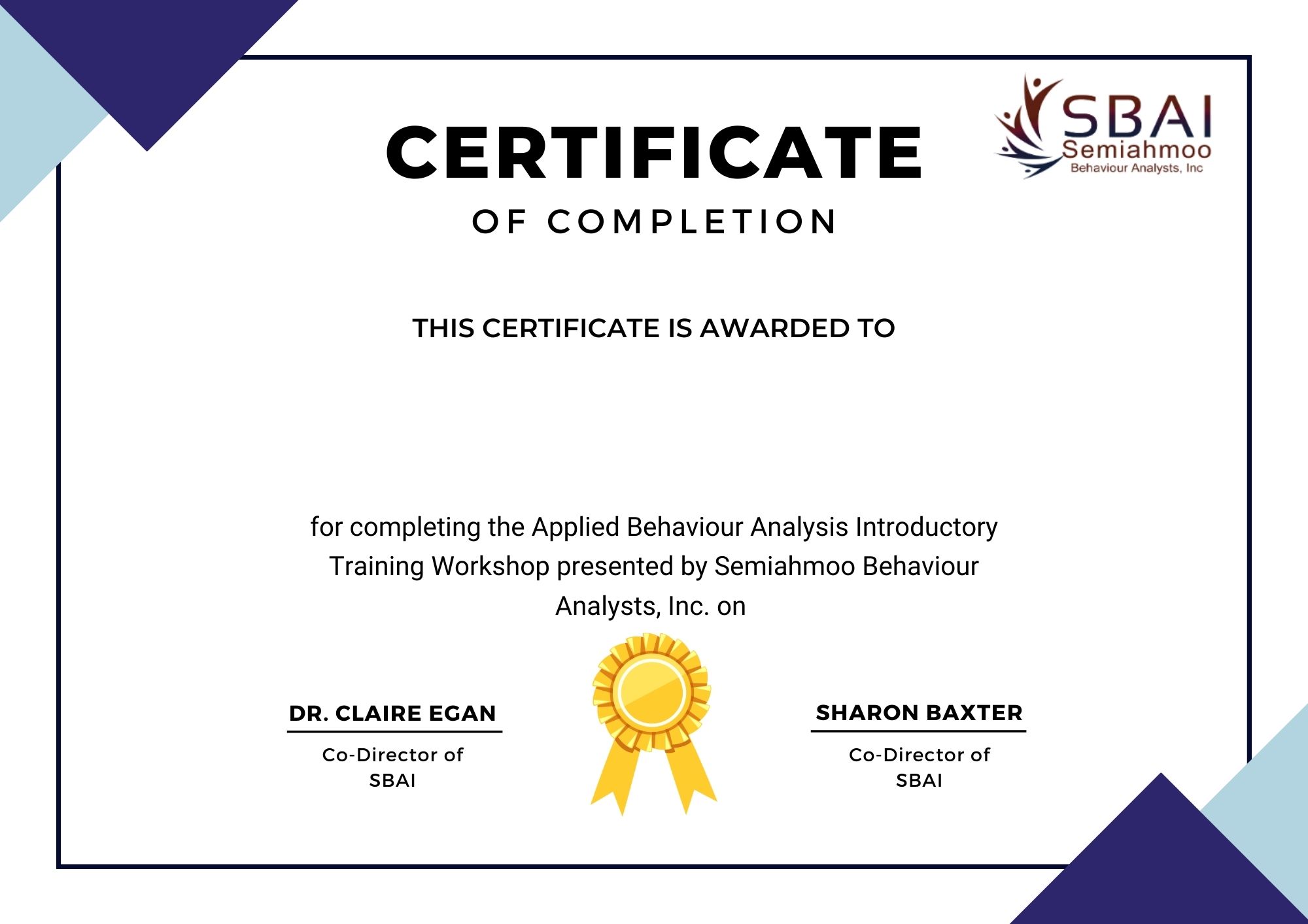Blue Simple Achievement Certificate - Semiahmoo Behaviour Analysts